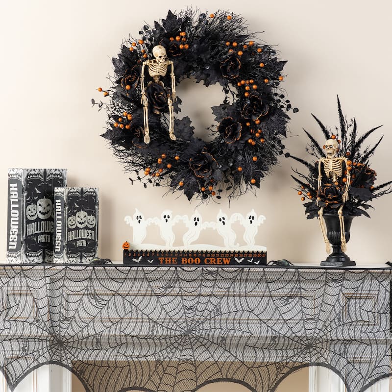 Glitzhome 18"L Happy Halloween Wooden Metal Dancing Witch or Ghost Countdown Calendar Table Decor
