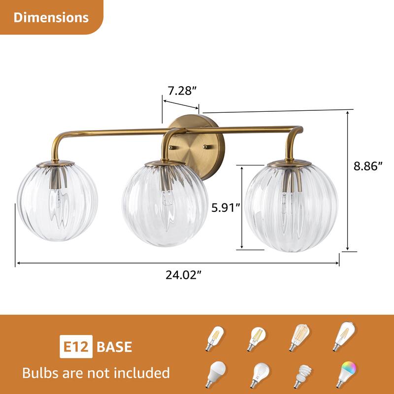 Starsky 3-Lights Modern Dimmable Glass Bathroom Vanity Light