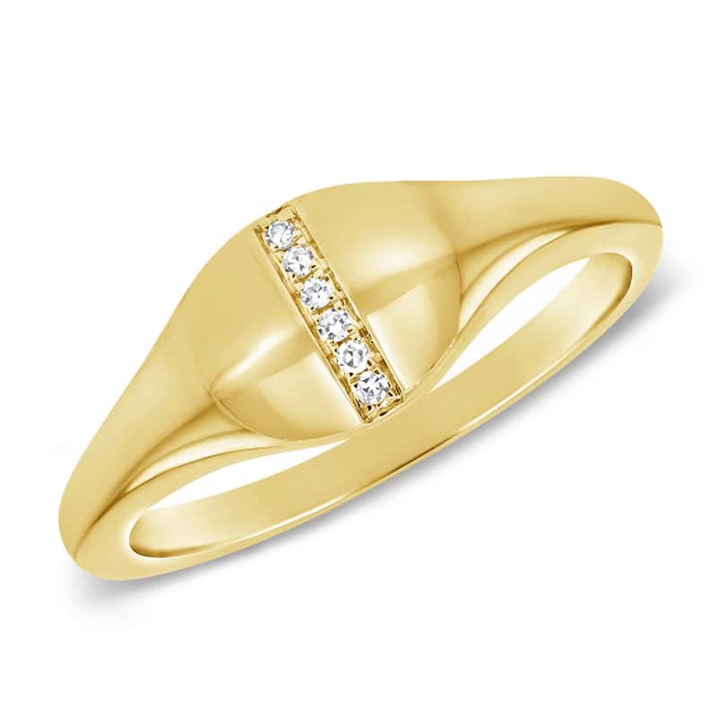 Joelle Collection Diamond Pave Signet Pinky Ring for Her 14k Gold TDW - Yellow