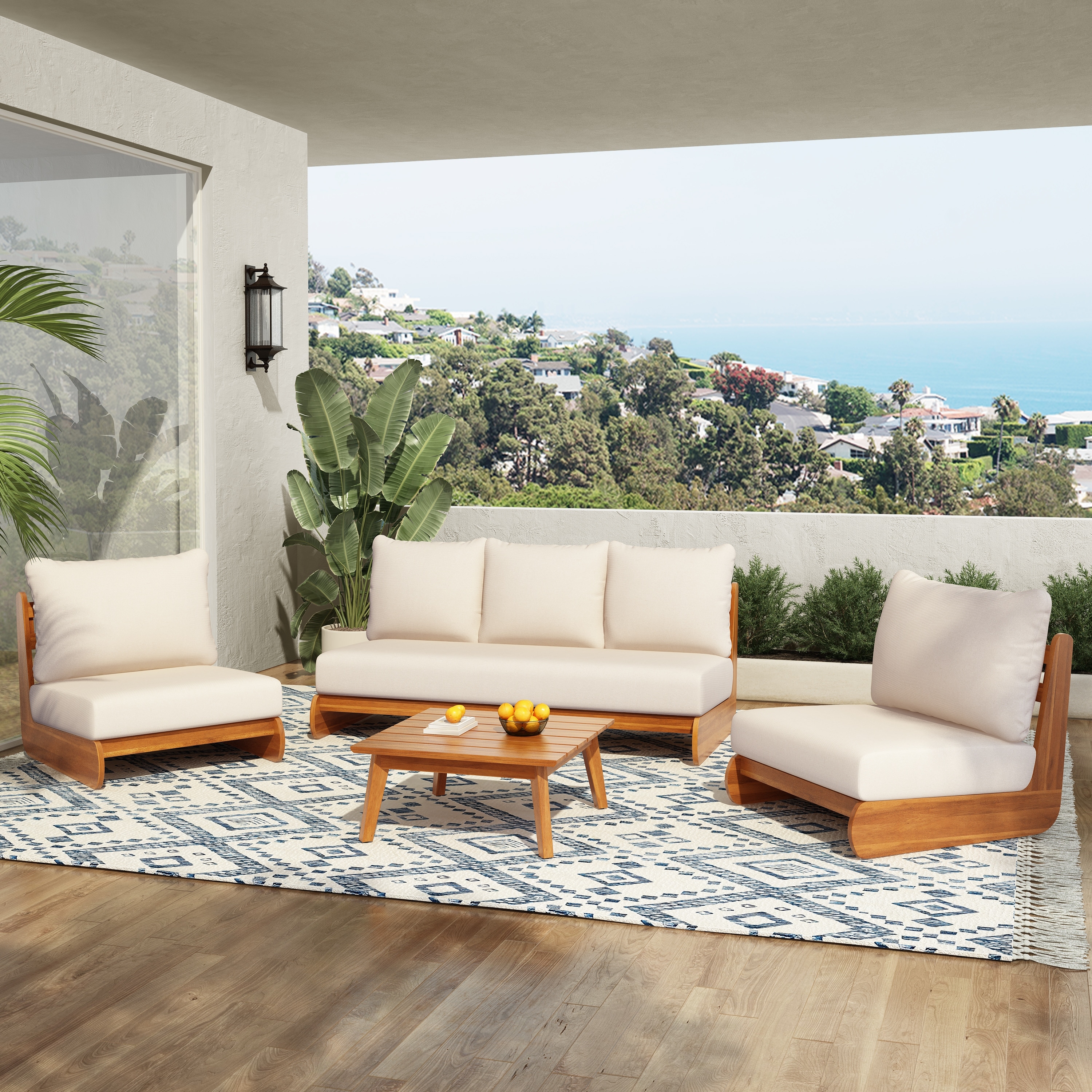 Christopher Knight Home - Solstice 3-Piece Acacia Wood Patio Conversation Set with Cushions