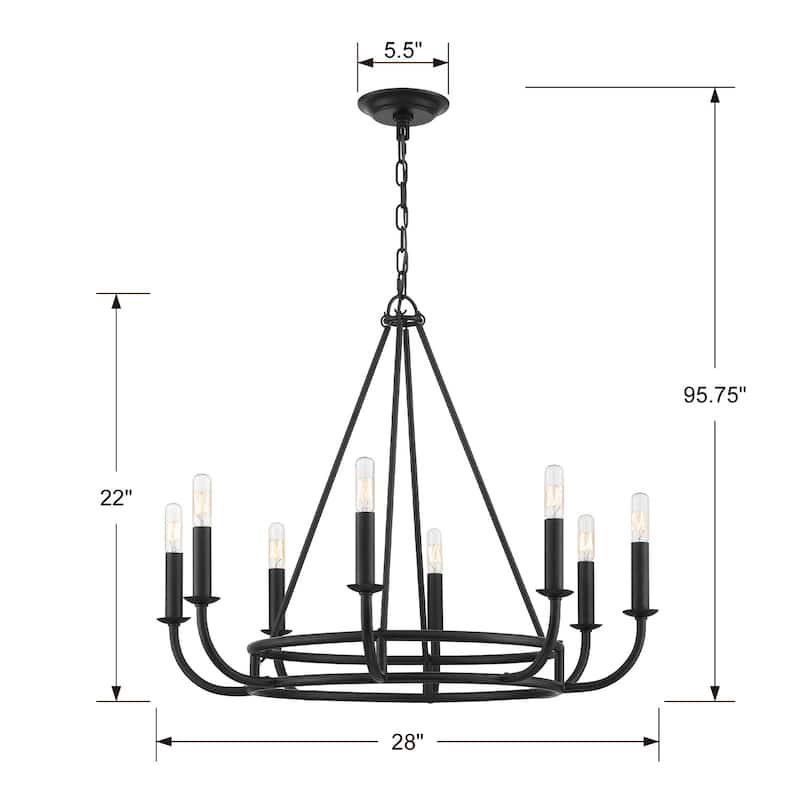 Bailey 8 Light Matte Black Chandelier - 28'' W x 22'' H