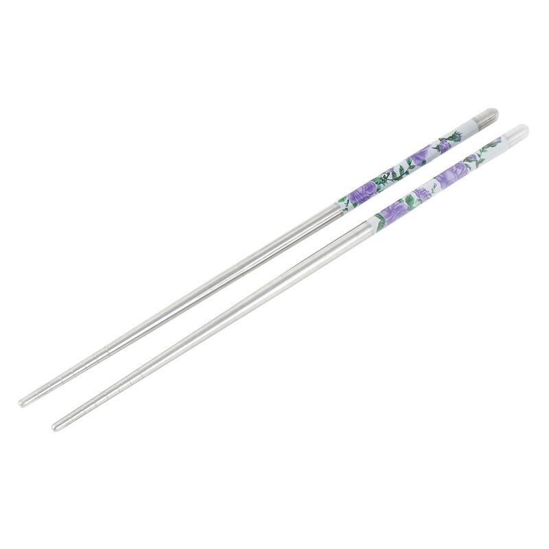 Stainless Steel Flower Pattern Chopsticks 5 Pairs - 0.2" x 8.9"(Max.D*H)