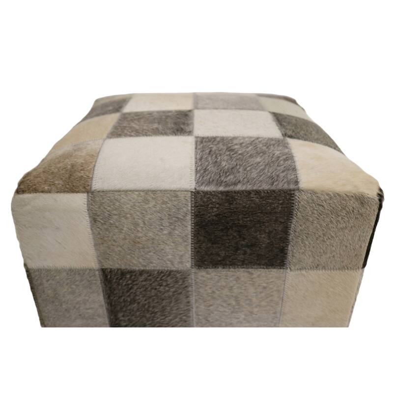 Home&Manor Seville 16" Cowhide Leather Cube Pouf