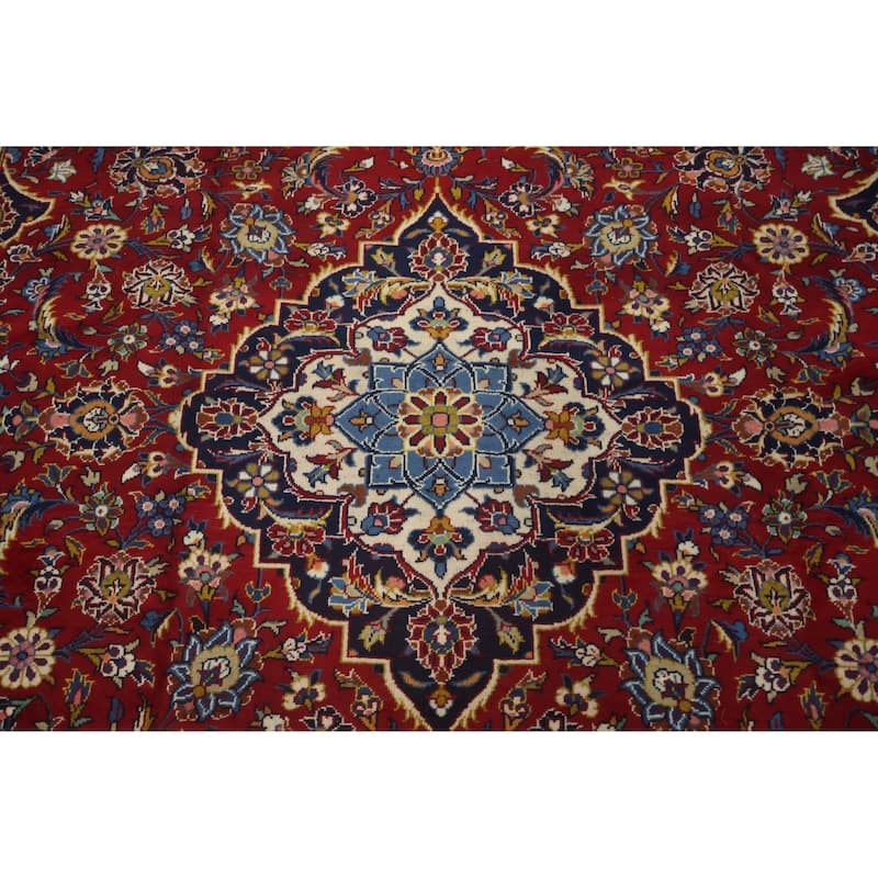 Hand Knotted Oriental 100% Wool Carpet Traditional Floral Red Kashan Area Rug - 12' 6'' X 8' 6''