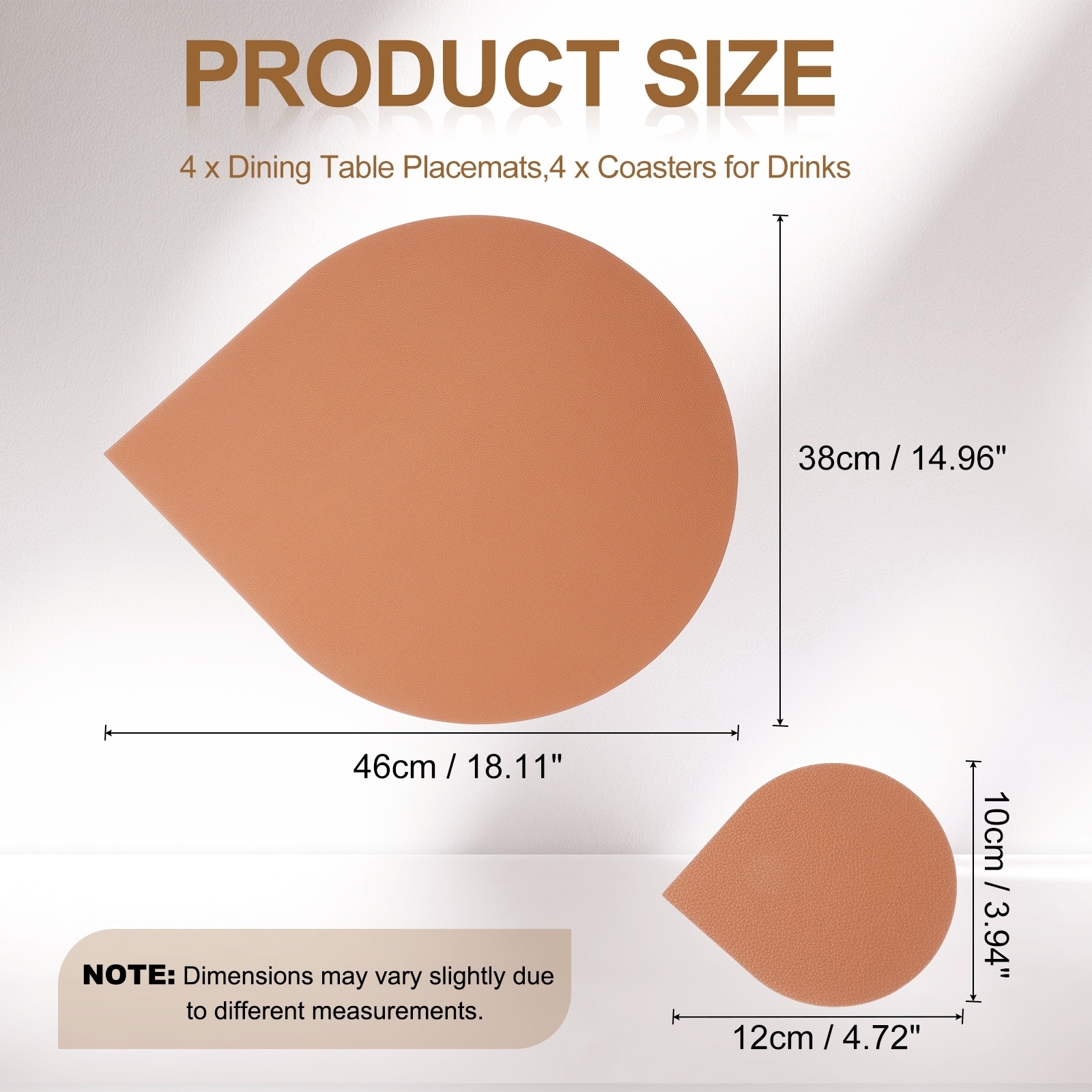 Placemats Coasters Set, PU Leather Dual Sided Drop-shape Table Mats Coasters, Place Mats for Kitchen