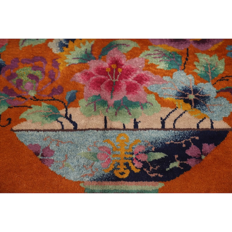 Vegetable Dye Art Deco Nichols Chinese Vintage Large Wool Carpet - 10'10" x 17'6"