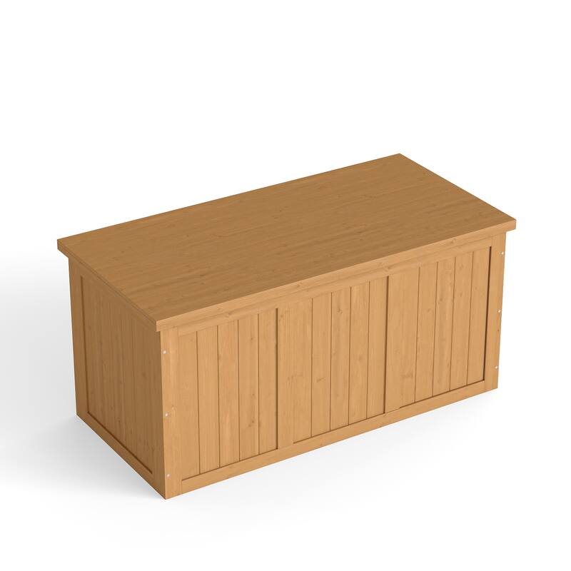 67 Gallon Wooden Deck Box Solid Wood Storage Box Seat & Table Top for Patio Furniture Cushions, Pool Toys & Garden Tools
