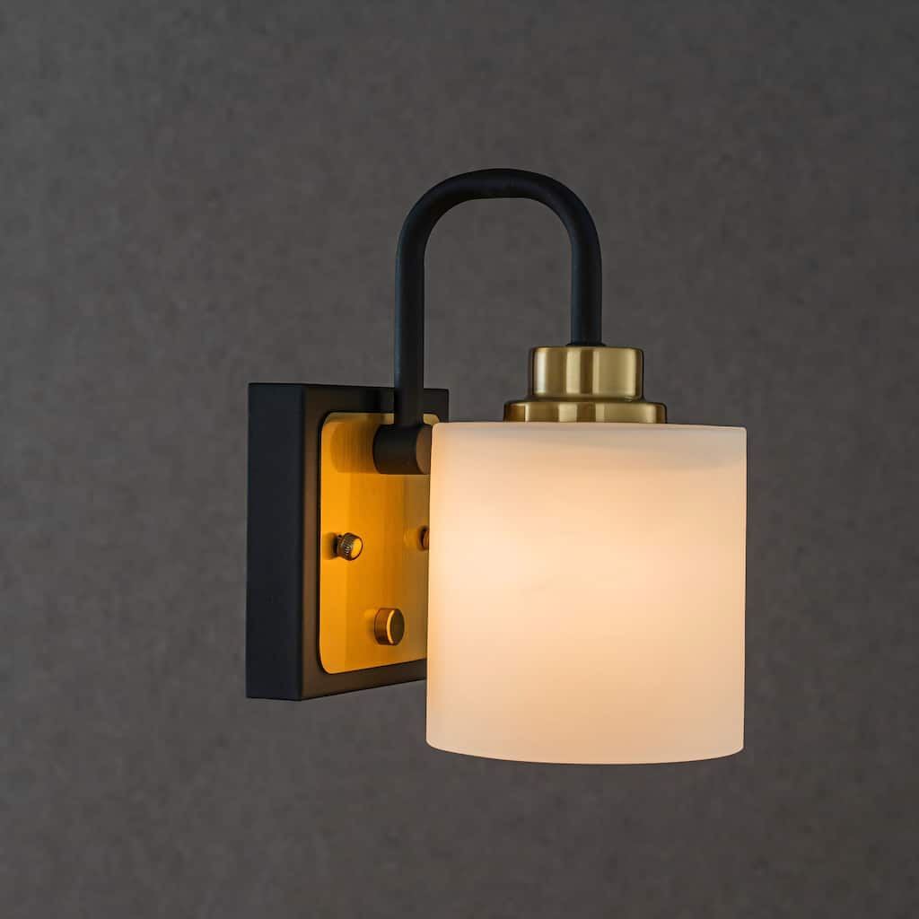 CraftHome Modern Elegant Brass And Black Bathrooom Vanity Light With Milk White Glass Shades