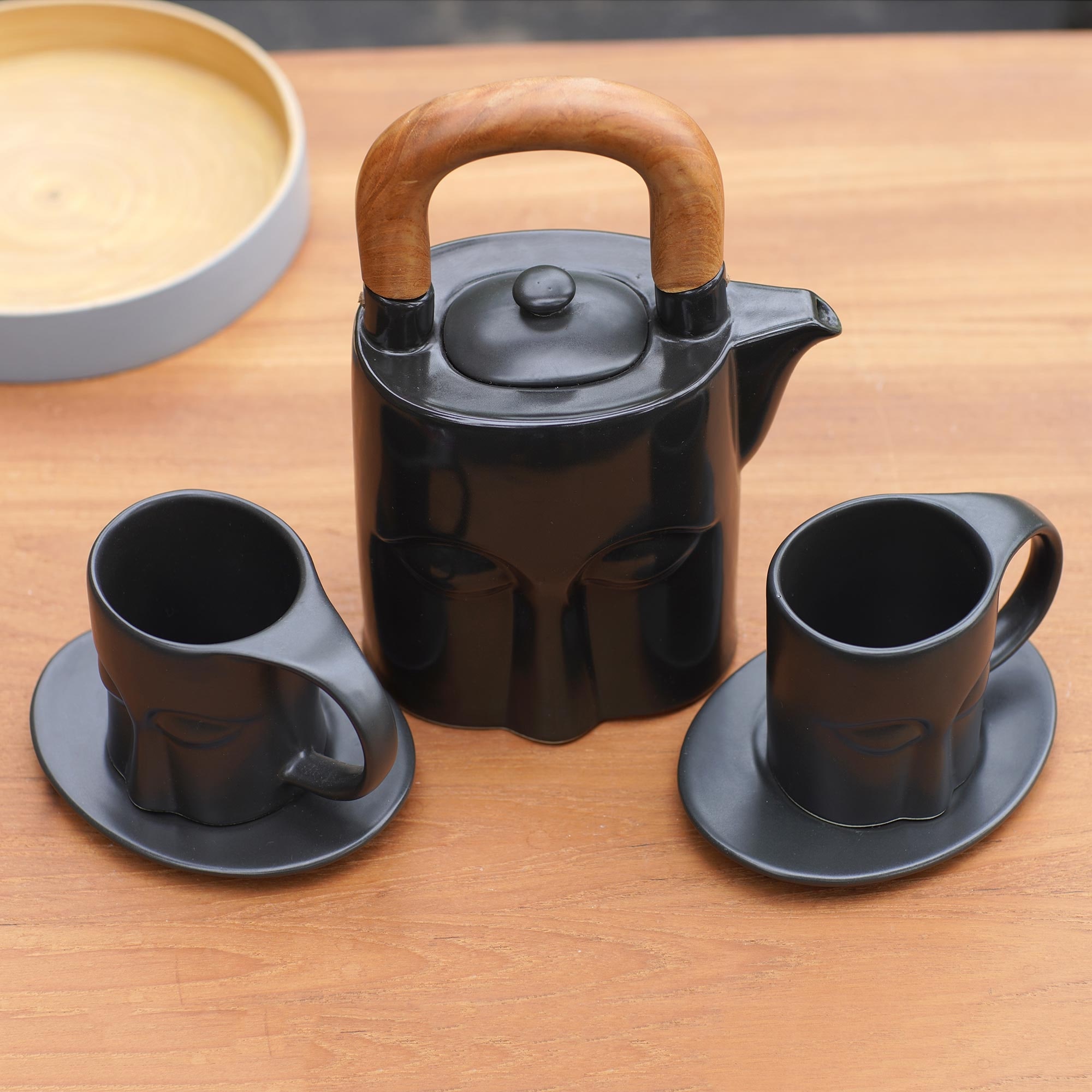Novica Handmade Peaceful Eyes Ceramic Tea Set (Set For 2)
