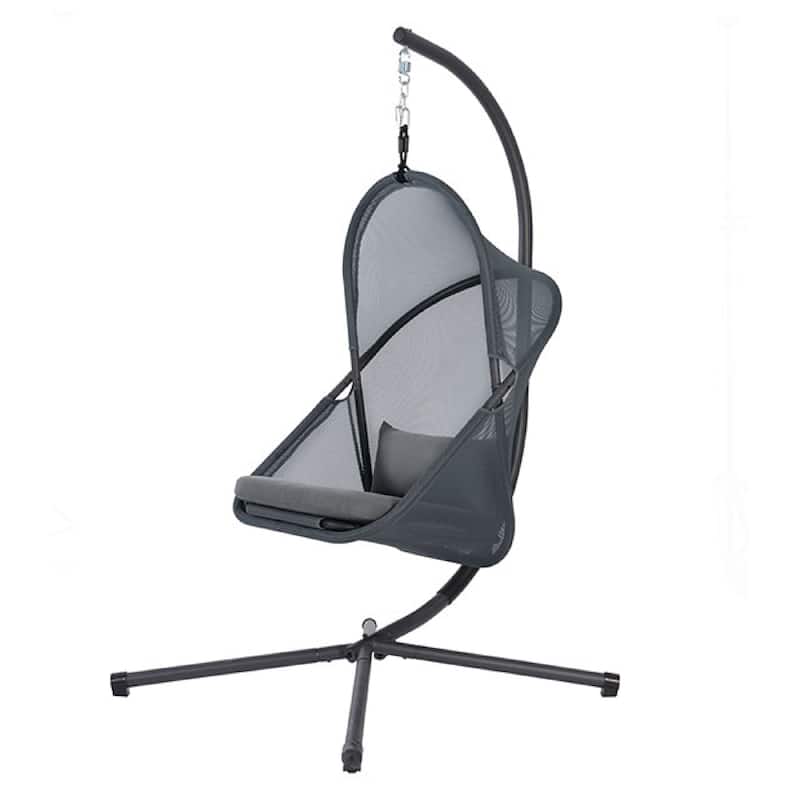 Cery Outdoor Egg Swing Chair, Foldable Stand, Dark Gray Cushion