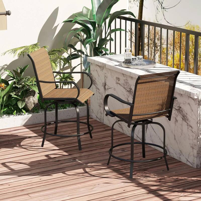 Outdoor Bar Stools Set of 2, 360° Swivel Bar Height Chairs