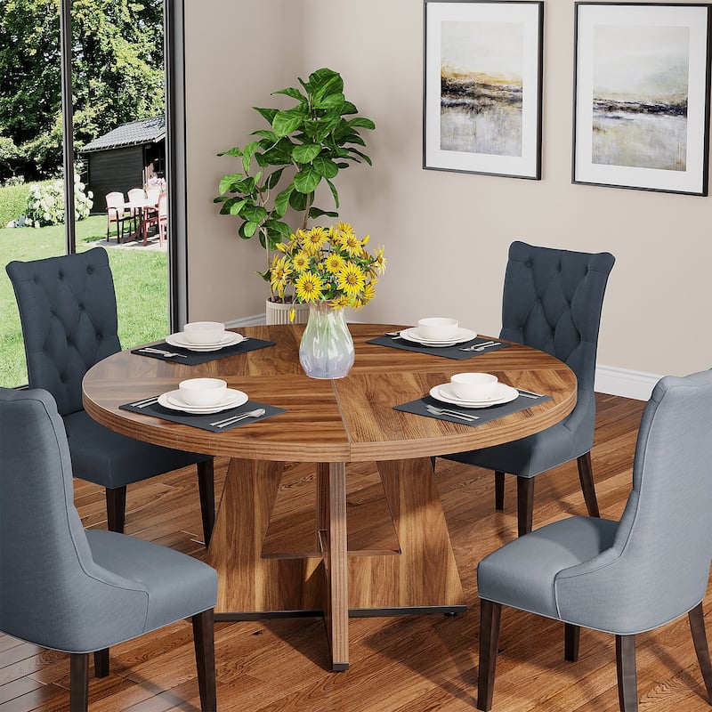 Round Dining Table for 4, 47 Inch Farmhouse Kitchen Table Small Dinner Table