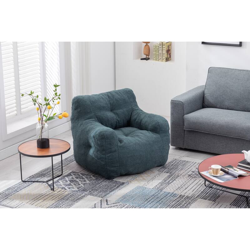 Tufted Deep Seat Bean Bag Chair, High-Density Foam Filler Lazy Floor Sofa, Single Sofa Chair with Curved Armrests