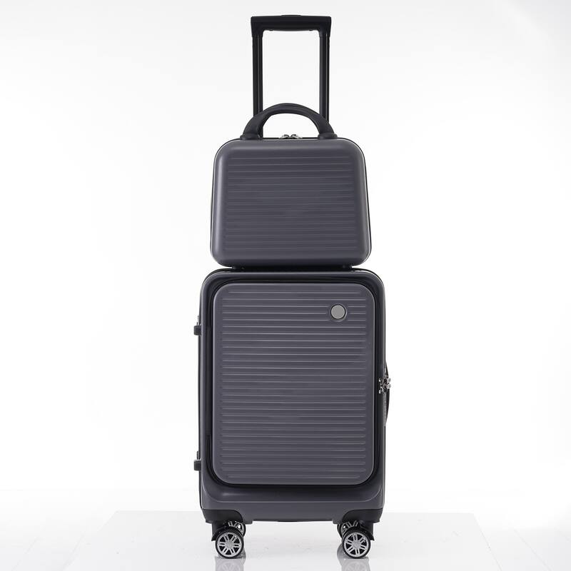 20 Inch Front Open Hardshell Luggage with Front Pocket and USB Port, 1 Portable Carrying Case - dark gray