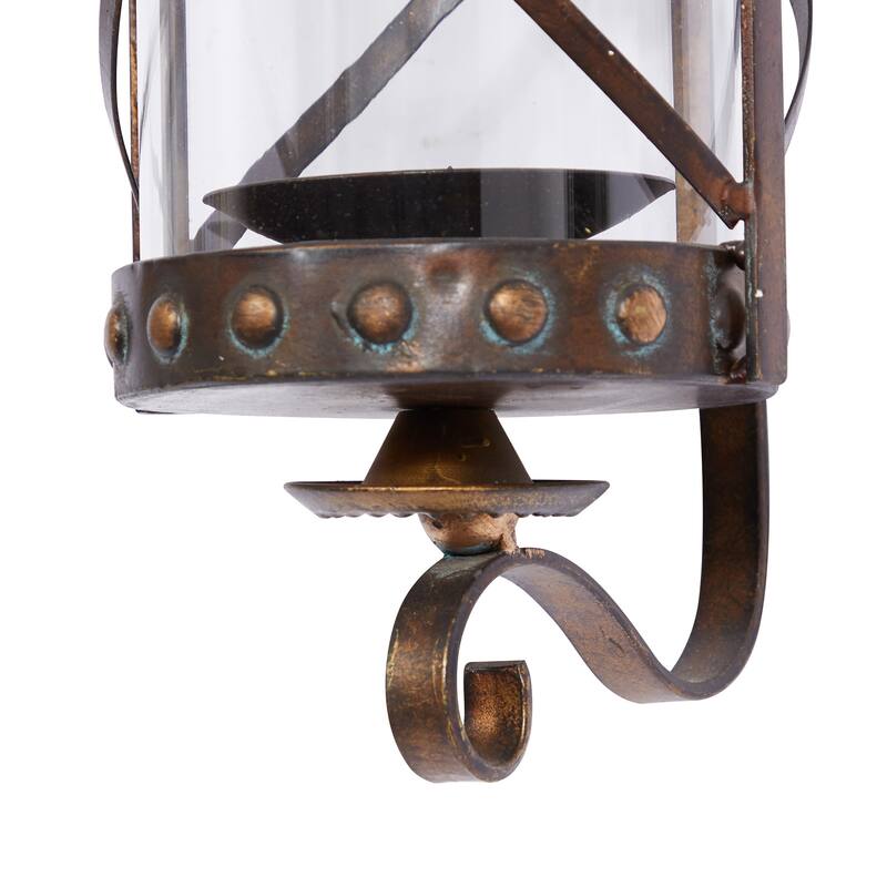 Bronze Metal Suspended Studded Fleur De Lis Wall Sconce with Scroll Details - 7 x 6 x 20