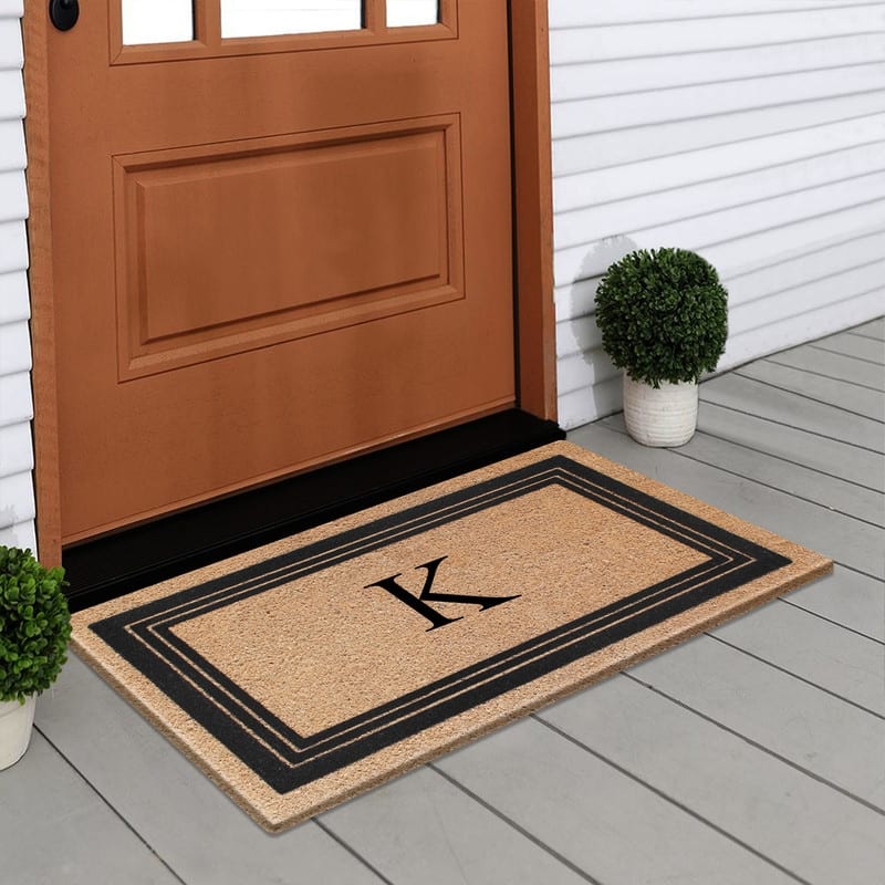 A1HC Natural Coir Monogrammed Entrance Door Mats, Durable Large Outdoor Rug, Non-Slip, Flock Doormat 18"X30"