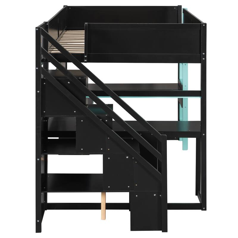 Roomfitters Full Size Gaming Loft Bed, Integrated Desk, Storage Stairs & Pegboard, Esports Inspired Sleeper System