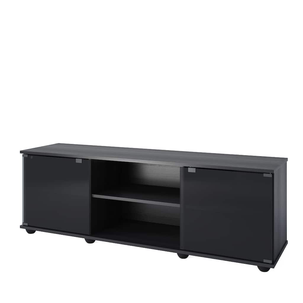 Black 60-Inch Wide TV Stand with Glass Doors, for TVs up to 75"