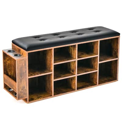 Shoe Storage Bench with Umbrella Stand and Adjustable Shelf - 43.5" x 12" x 20.5"