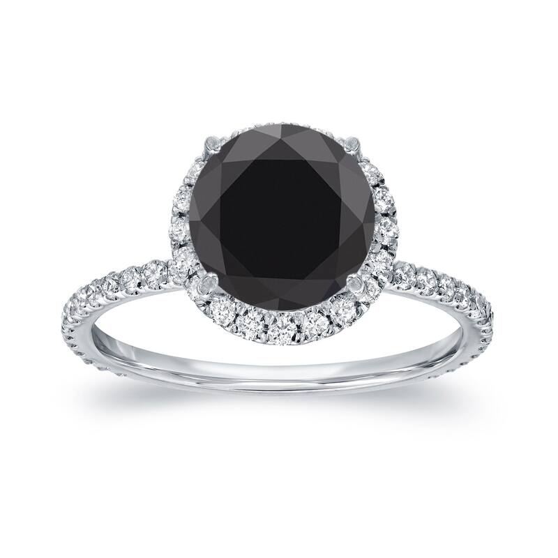 Auriya 18k Gold 2 3/5ctw Halo Black Diamond Engagement Ring