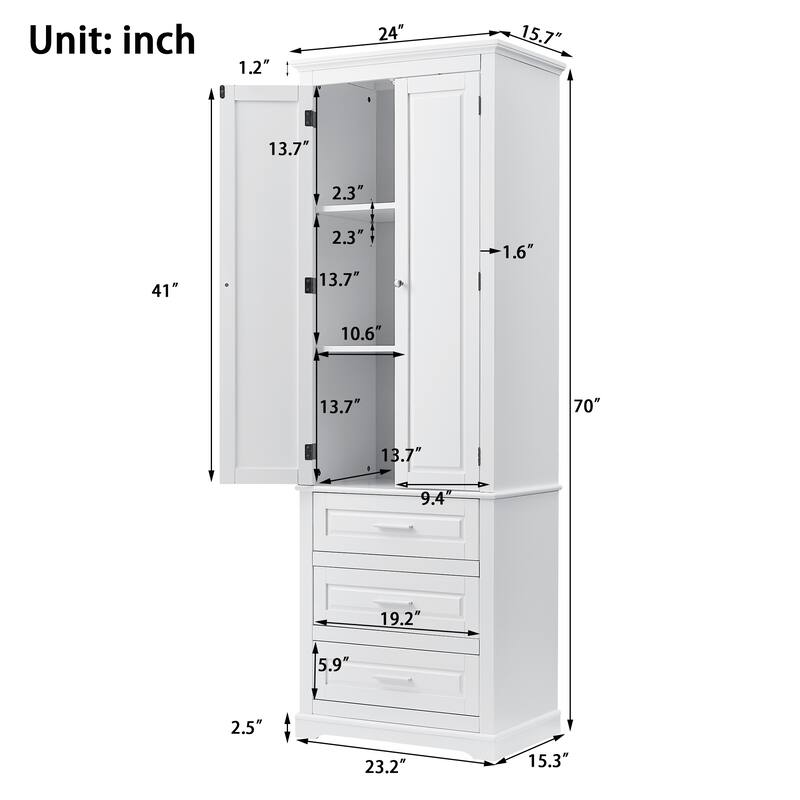 24'' x 15.7'' x 70'' Freestanding Bathroom Cabinet with 3 Drawers