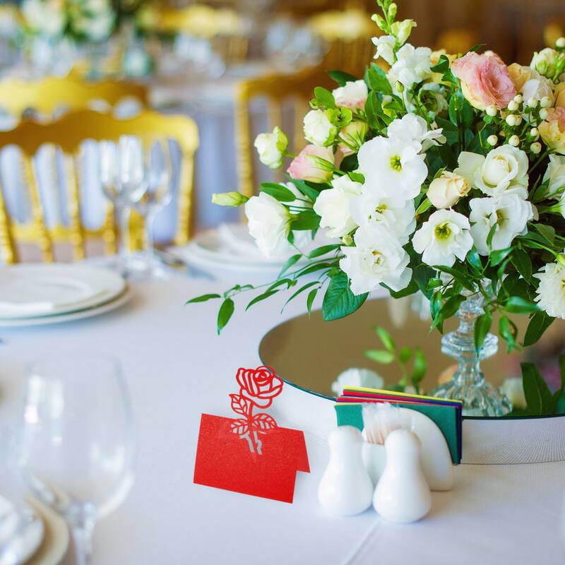 Table Name Place Cards,50Pcs Rose Cut Design Blank Card Red