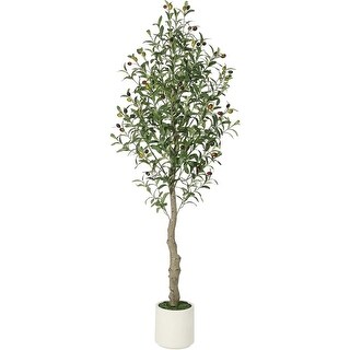 7FT UV-Resistant Artificial Olive Tree with White Planter - Bed Bath ...