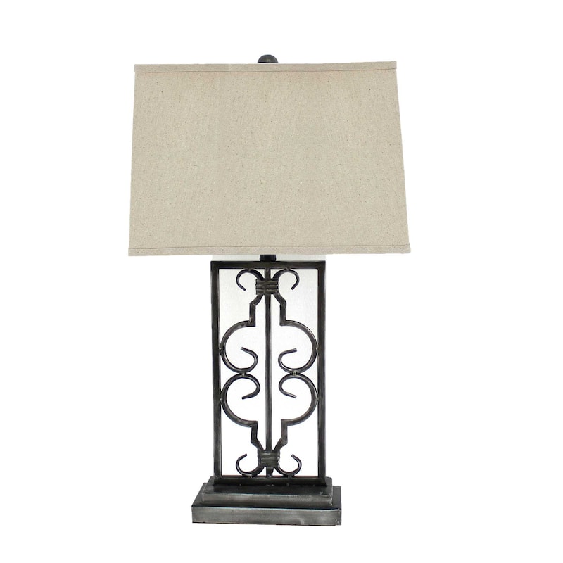 29" Modern Distressed Grey Metal Bedside Lamp with Solid Beige Shade for Living Room or Bedroom - 28.75”H x 9.25”W x 5.5”D