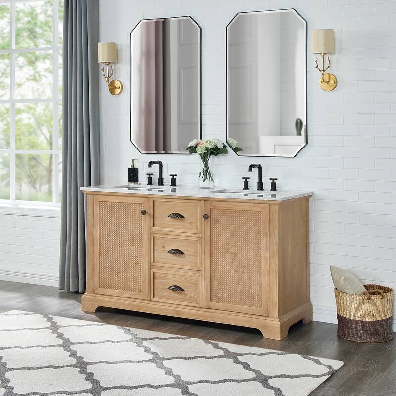Hervas Bath Vanity with Natural Marble Top and Mirror