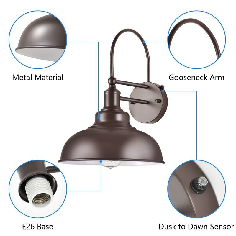 Farmhouse Gooseneck Dusk to Dawn Outdoor Wall Lights A set of two, Waterproof for House Porch Garage