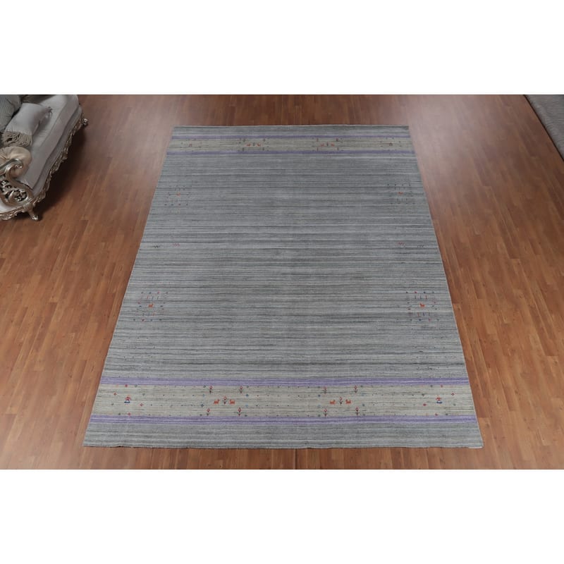 Hand Knotted Oriental 100% Wool Carpet Tribal Animal Pictorial Greys & Charcoal Gabbeh Area Rug - 12' 4'' X 9' 4''