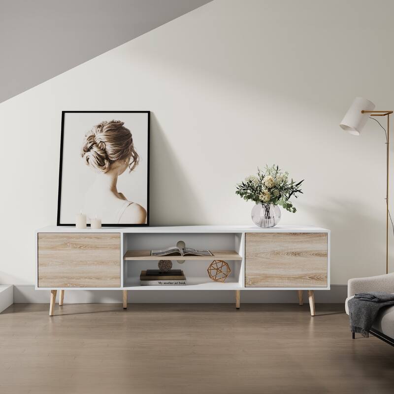 TV Stand for 60 inch TV Entertainment Center,White & Oak-53 inch