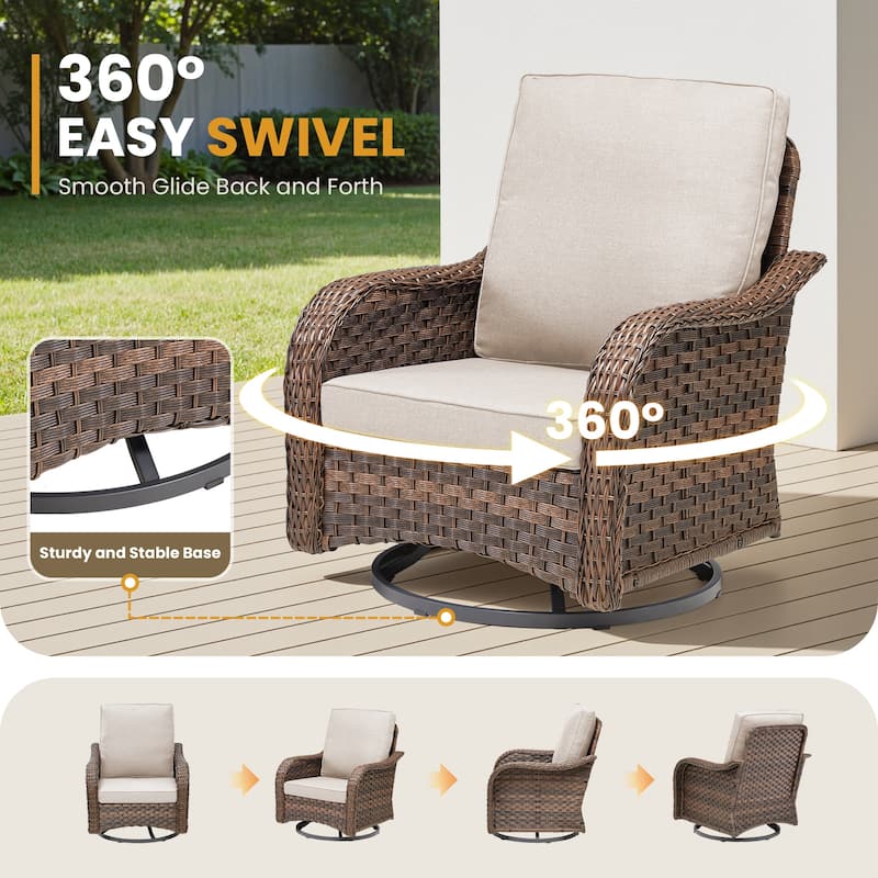 Pocassy Patio Funiture Swivel Chair with Fire Table Set