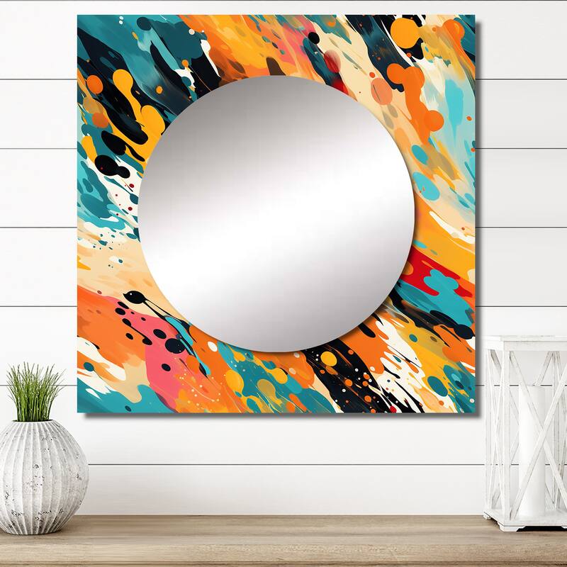 Designart "Multicolor Artistic Expression I" Modern Wall Mirror - Abstract Large Square Printed Mirror For Hallway
