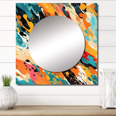 Designart "Multicolor Artistic Expression I" Modern Wall Mirror - Abstract Large Square Printed Mirror For Hallway