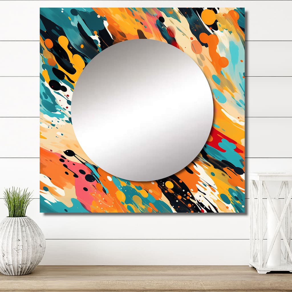 Designart "Multicolor Artistic Expression I" Modern Wall Mirror - Abstract Large Square Printed Mirror For Hallway
