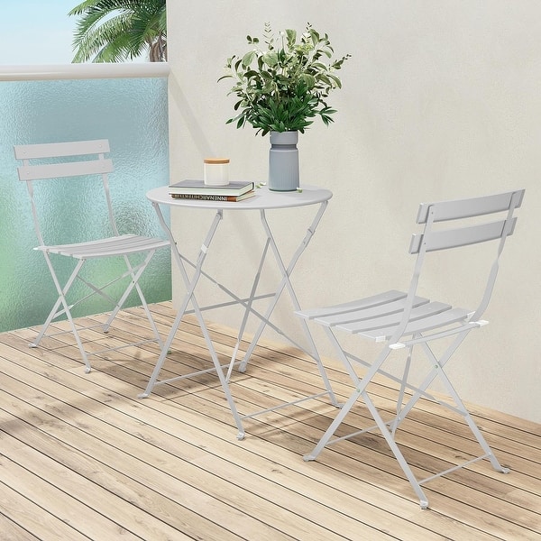 Ensemble Balcon Bistrot Métal 3 Pièces - Table Ronde Pliante Et 2 Chaises Grises