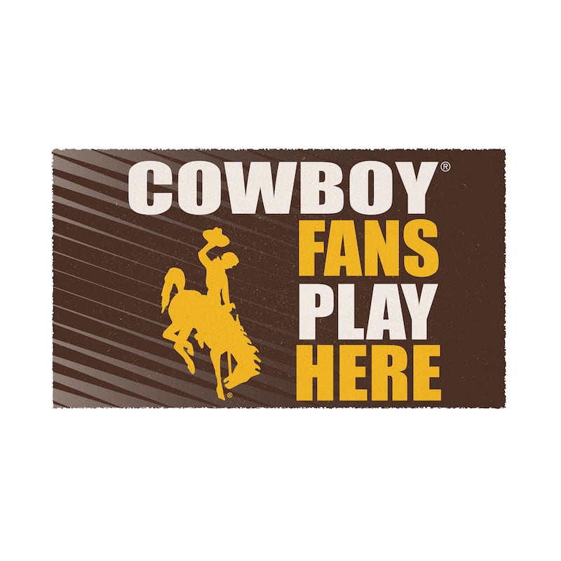 28 in. x 16 in. University of Wyoming "Fans Play Here" PVC Door Mat
