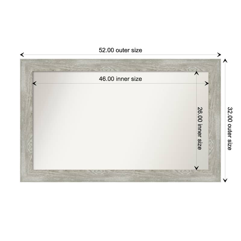 Dove Greywash Framed Non-Beveled Custom Wall Mirror, Bathroom Vanity Mirror - Outer Size: 52 x 32