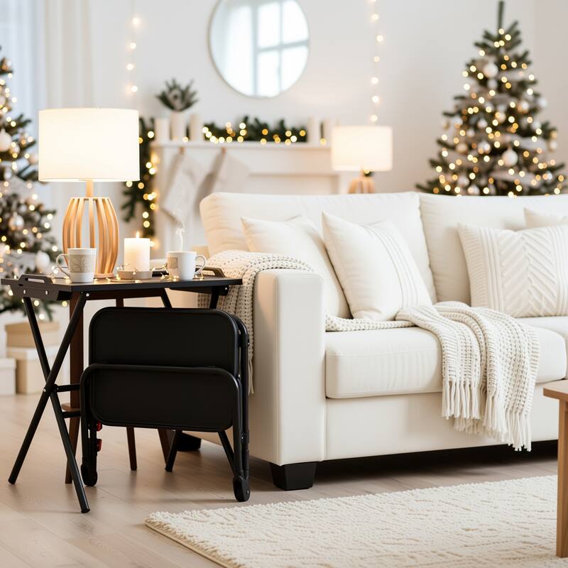 Modern Foldable End Table with Storage, Accent Table for Living Room, Bedroom, or Small Spaces, Space Saving & Stylish