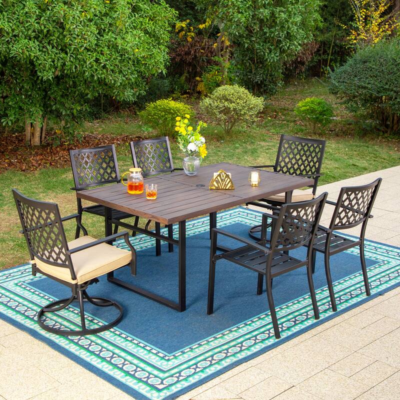 MAISON ARTS Patio Dining Set of 7 with Metal U-Shaped Leg Rectangular Dining Table and Metal Dining Chairs