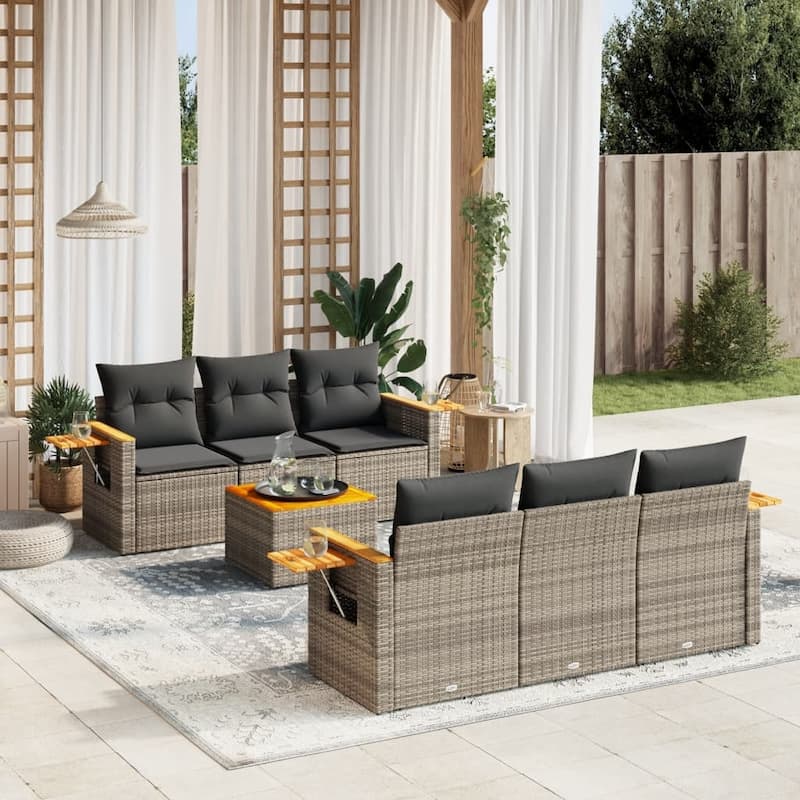 vidaXL Garden Sofa Set Grey PE rattan Large Adjustable Feet - 21.7 x 21.7 x 14.6