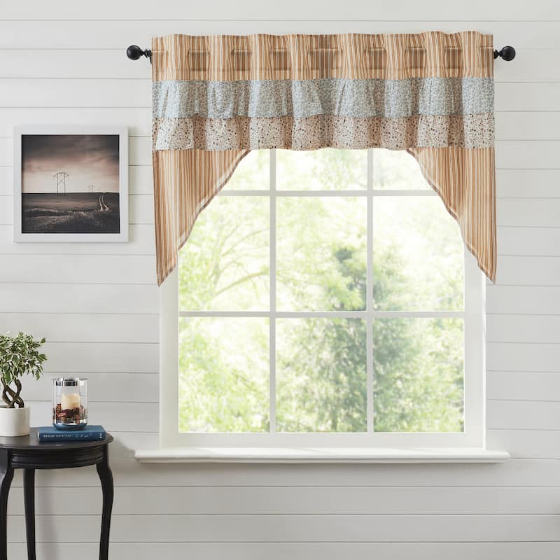 Kaila Ticking Gold Ruffled Swag Set of 2 36x36x16