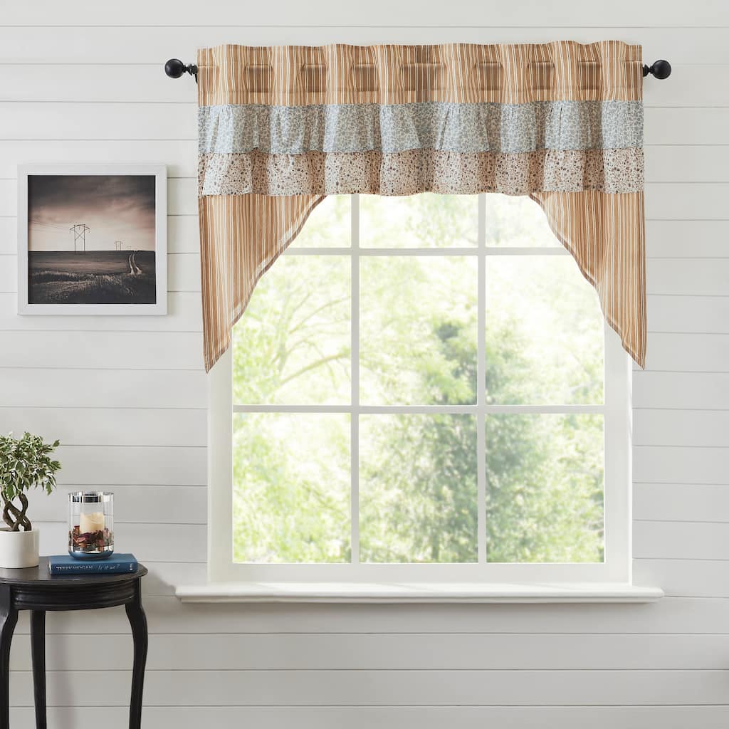 Kaila Ticking Gold Ruffled Swag Set of 2 36x36x16