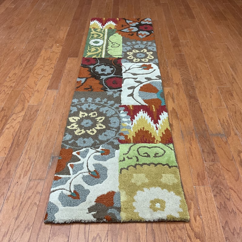 HERAT ORIENTAL 2x7 Handmade Tibetan Geometric Wool Runner - 2' x 7'