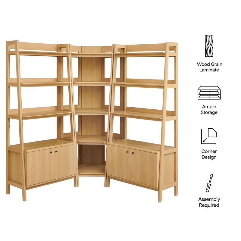 Bixby 3-Piece Corner Bookshelf Set with Wide Bookshelves