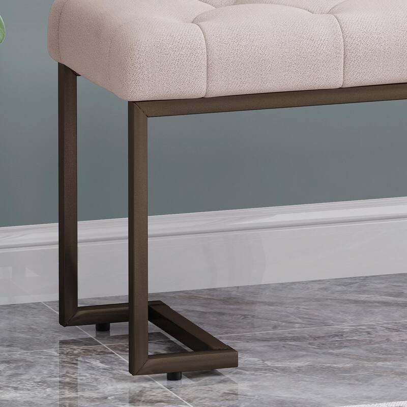 Button Tufted Ottoman Bench - Black & Bronze - Modern Design