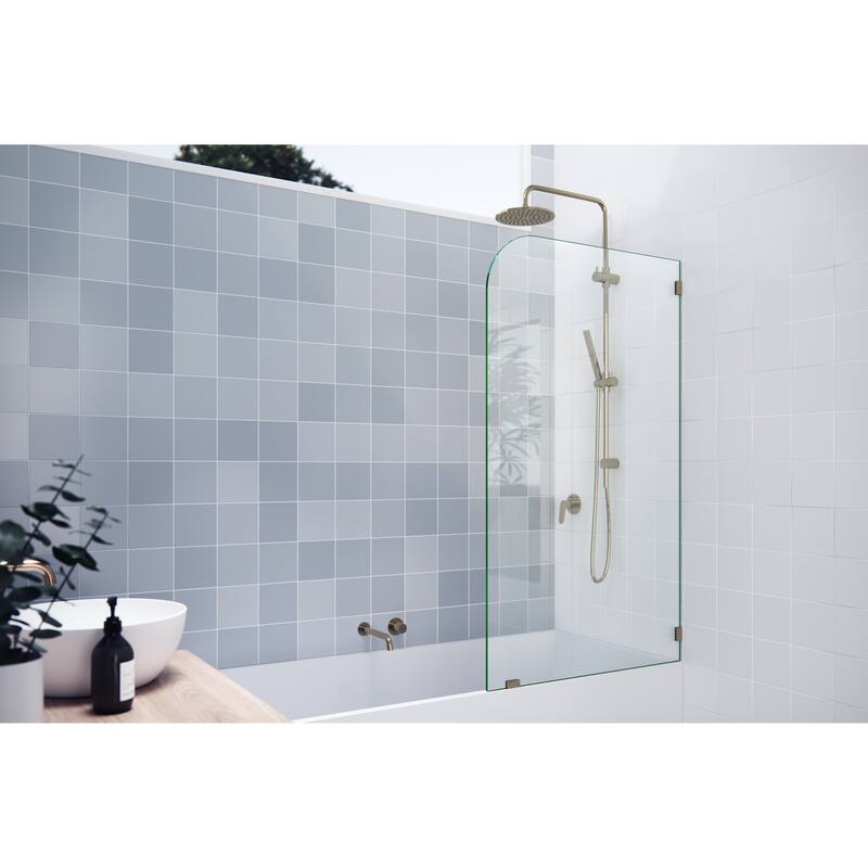 Solaris 30 in. x 58.25 in. Frameless Bathtub Shower Door - Single Fixed Panel Radius