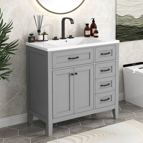 36" Bathroom Vanity with Sink and Drawers,Grey