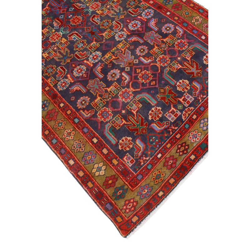 Fine Vintage Distressed Behice Navy/Red Runner - 3'11" x 10'0"